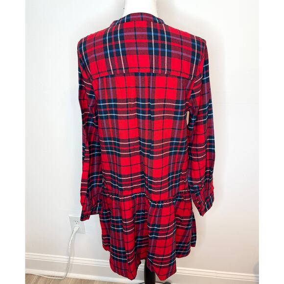 GAP Plaid Flannel Tiered Skirt Shirt Dress In Red Size Medium Tall - Picture 7 of 11